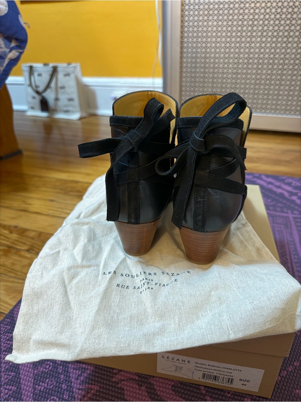 Sezane Black Leather Lace-Back Charlotte Ankle Boots 40 9 $298